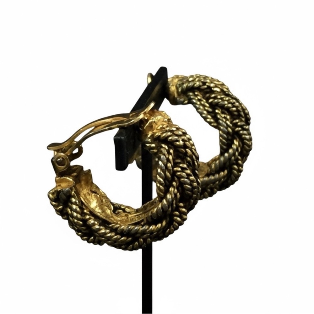 CHANEL Vintage Gold Rope Chain Hoop Earrings Clip-On Statement 80s Classic ✨ - Picture 3 of 6